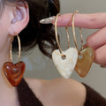 Acrylic Heart Pendant Hoop Earrings With Silver Pin, European Light Luxury Statement Style view 1
