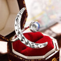 Moon Open Ring For Women Faux Moonstone Polka Dot Blackened Texture 3D Adjustable Jewelry view 5