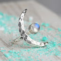 Moon Open Ring For Women Faux Moonstone Polka Dot Blackened Texture 3D Adjustable Jewelry view 2