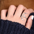 Moon Open Ring For Women Faux Moonstone Polka Dot Blackened Texture 3D Adjustable Jewelry view 3