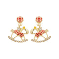Light Luxury Copper Horse Drop Earrings With Rhinestone Enamel Animal Zodiac Design view 5