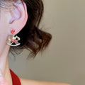 Light Luxury Copper Horse Drop Earrings With Rhinestone Enamel Animal Zodiac Design view 3