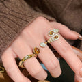 18K Gold Plated Zircon Tiger Eye Oval Open Ring Vintage Geometric Statement Jewelry view 3