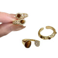 18K Gold Plated Zircon Tiger Eye Oval Open Ring Vintage Geometric Statement Jewelry view 5