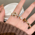 18K Gold Plated Zircon Tiger Eye Oval Open Ring Vintage Geometric Statement Jewelry view 2