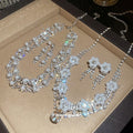 Copper Rhinestone Flower Teardrop Pearl Necklace Earrings Jewelry Set, Elegant Court Style view 1