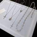 Y2K Light Luxury Faux Pearl Geometric Cross Choker Necklace Jewelry Set For Women view 4
