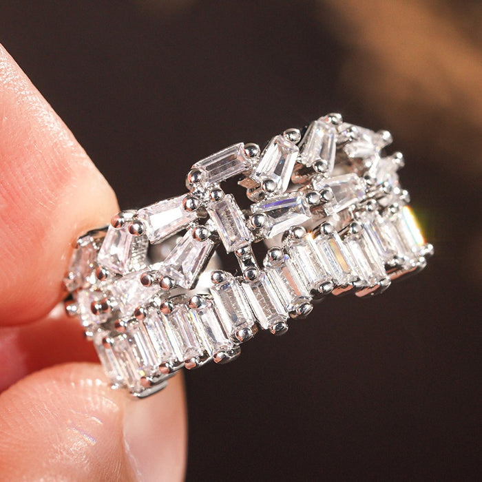 Geometric Trapezoid Arrangement Open Ring For Women, Light Luxury Commuter Statement Jewelry