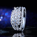 Silver-Tone Wide Three-Row Round Crystal Ring Jewelry view 5