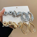 Metal Smooth Oval Stud Earrings Jewelry Set Minimalist European Light Luxury Style view 3