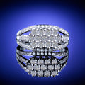 Silver-Tone Wide Three-Row Round Crystal Ring Jewelry view 2