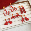 Chinese Style Alloy Enamel Horse Fu Charm Drop Earrings With Silver Needle Retro Zodiac Jewelry view 1