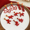 Chinese Style Alloy Enamel Horse Fu Charm Drop Earrings With Silver Needle Retro Zodiac Jewelry view 3