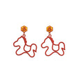 Chinese Style Alloy Enamel Horse Fu Charm Drop Earrings With Silver Needle Retro Zodiac Jewelry view 5