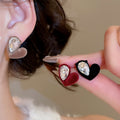 Silver Needle Rhinestone Flocked Heart Stud Earrings Vintage Light Luxury OL Daily Jewelry view 2