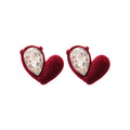Silver Needle Rhinestone Flocked Heart Stud Earrings Vintage Light Luxury OL Daily Jewelry view 5