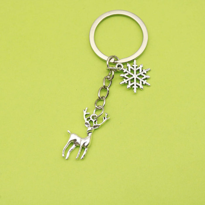 Zinc Alloy Christmas Reindeer Snowflake Keychain Holiday Bag Charm