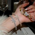Light Luxury Copper Zircon Butterfly Open Cuff Bangle For Women Vintage Elegant Jewelry view 4