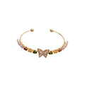 Light Luxury Copper Zircon Butterfly Open Cuff Bangle For Women Vintage Elegant Jewelry view 5