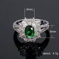 Green Oval Stone Petal Floral Cluster Ring Silver Tone view 5