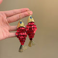 Vintage Shell Goldfish Tassel Drop Earrings For Women, Light Luxury Statement Ear Hook Jewelry view 3