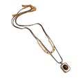 18K Gold Plated Tiger Eye Double Layer Round Geometric Pendant Necklace Vintage Maillard Style view 5