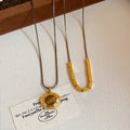 18K Gold Plated Tiger Eye Double Layer Round Geometric Pendant Necklace Vintage Maillard Style view 4
