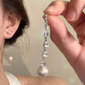 Silver Needle Zircon Teardrop Tassel Faux Pearl Drop Earrings Chic Geometric High-Luxury Fashion Jewelry view 1