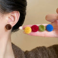 Copper Needle Acrylic Flocked Round Stud Earrings, Vintage Light Luxury Geometric Earrings For Women view 2