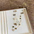 Vintage Light Luxury Faux Pearl Tiger Eye Beaded Geometric Round Sweater Necklace For Women view 4