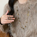 Vintage Light Luxury Faux Pearl Tiger Eye Beaded Geometric Round Sweater Necklace For Women view 1
