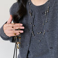 Vintage Light Luxury Faux Pearl Tiger Eye Beaded Geometric Round Sweater Necklace For Women view 3