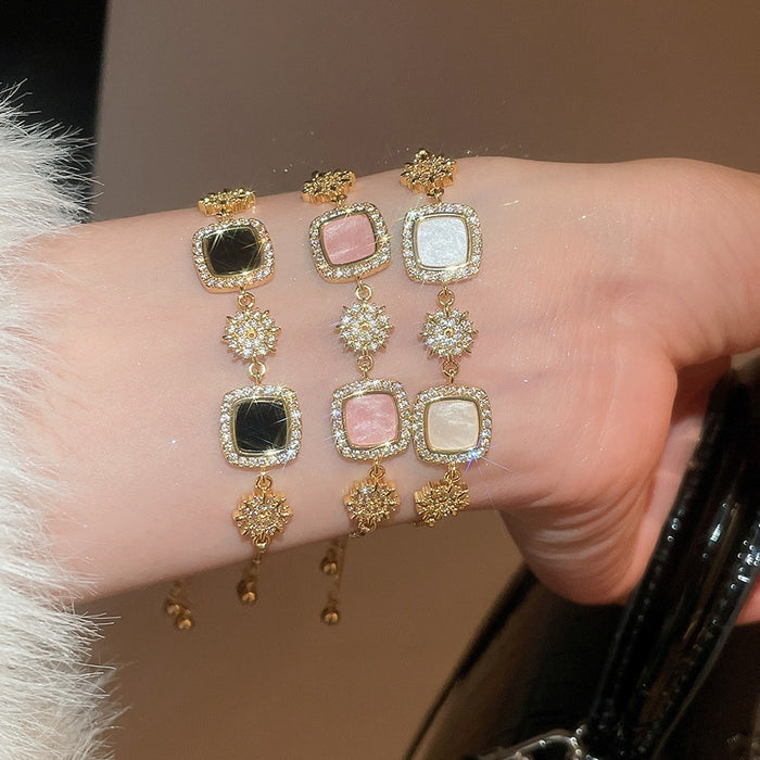 18K Gold Plated Copper Zircon Geometric Square Bangle For Elegant Light Luxury Women