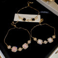 18K Gold Plated Copper Zircon Geometric Square Bangle For Elegant Light Luxury Women view 2