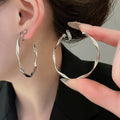 Copper Smooth Twisted Round Hoop Earrings With Silver Posts Minimalist Light Luxury Jewelry view 4