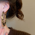 Vintage Leopard Print Iron Hoop Earrings With Silver Pins, Geometric Round Statement Style view 3