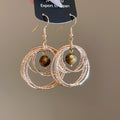 Vintage Iron Tiger Eye Stone Round Pendant Ear Hook Drop Earrings Light Luxury Geometric Jewelry view 2