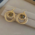 Vintage Iron Tiger Eye Stone Round Pendant Ear Hook Drop Earrings Light Luxury Geometric Jewelry view 4