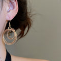 Vintage Iron Tiger Eye Stone Round Pendant Ear Hook Drop Earrings Light Luxury Geometric Jewelry view 3