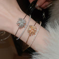 Light Luxury Copper Zircon Firework Flower Double Layer Open Cuff Bangle view 3