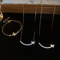 18K Gold Plated Copper Zircon Pearl Butterfly Necklace Bracelet Jewelry Set view 1
