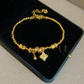 24K Gold Plated Copper Beaded Flower Bracelet French Vintage Light Luxury Jewelry For Women view 4