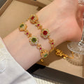 24K Gold Plated Copper Beaded Flower Bracelet French Vintage Light Luxury Jewelry For Women view 3