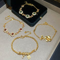 24K Gold Plated Copper Beaded Flower Bracelet French Vintage Light Luxury Jewelry For Women view 2