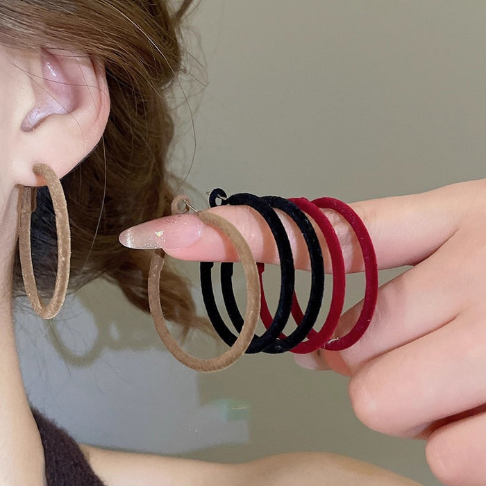 Alloy Flocked Round Hoop Earrings With Silver Posts, Minimalist Vintage Geometric Women's Jewelry