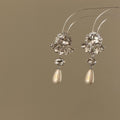 French Vintage Teardrop Faux Pearl Flower Rhinestone Stud Earrings For Women view 4