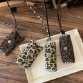 Faux Leather Leopard Print Bag Pendant Sweater Necklace For Women Light Luxury Geometric Charm view 2
