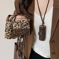Faux Leather Leopard Print Bag Pendant Sweater Necklace For Women Light Luxury Geometric Charm view 1