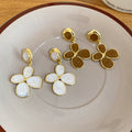 Alloy Enamel Flower Pendant Stud Drop Earrings For Women Vintage Elegant Versatile Jewelry view 4