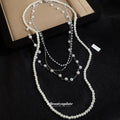 French Vintage Faux Pearl Crystal Beaded Sweater Necklace Elegant Light Luxury Geometric Choker view 2